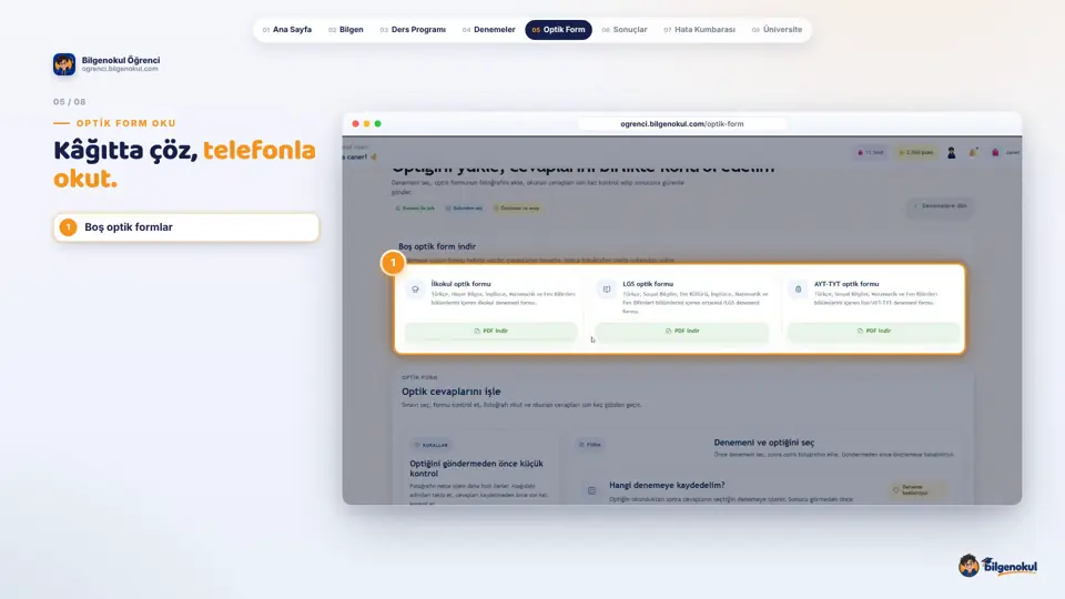 Optik Form Oku videosundan bir kare
